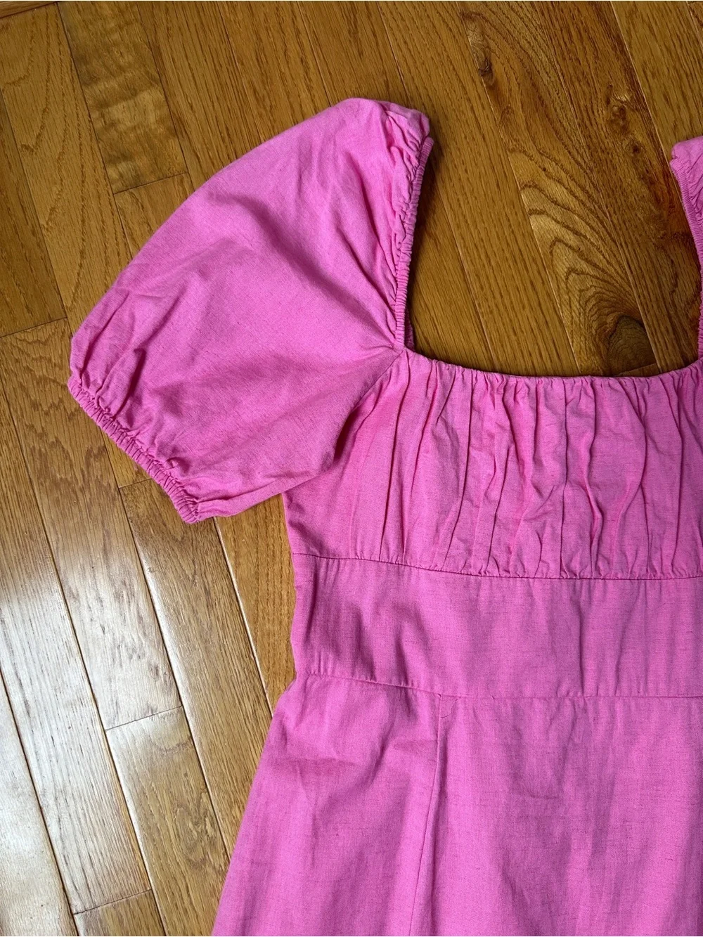 H&M Bright Pink Square-Neck Puff-Sleeve Dress - Picture 3 of 4
